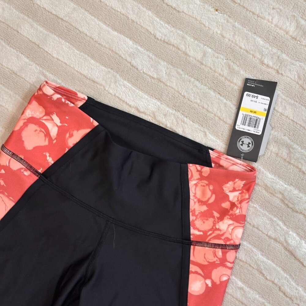 UNDER ARMOUR WOMENS HEATGEAR ANKLE CROP HI-RISE EDGELIT CAPRIS BLACK#1348022-NWT - Picture 4 of 4